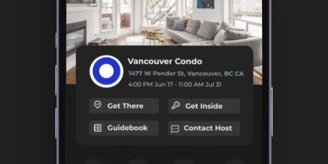 The DACK guest app showing a booking with digital key and guidebook shortcuts